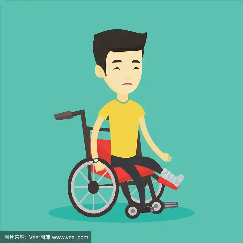 瘸腿的人坐在轮椅上