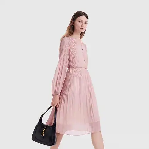 歌莉娅2023秋新款女装商场同款气质淑女优雅百褶连衣裙1b8c4k370