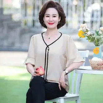 说佳40岁女人穿的气质女装夏季短袖新款妈妈夏装t恤50岁60中老年人雪