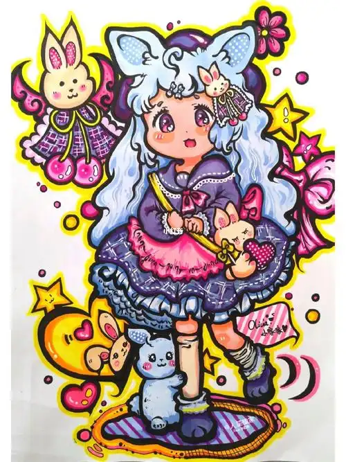 马克笔绘画动漫人物兔子少女