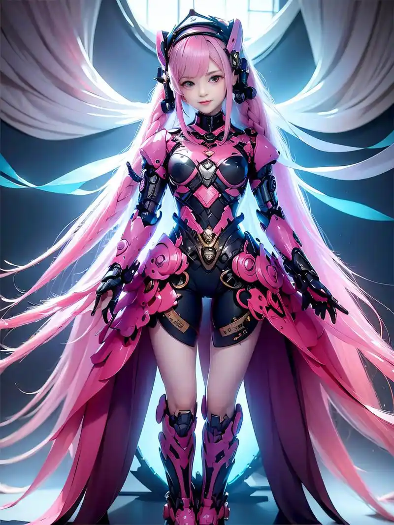 我的少女心-粉色机甲#二次元机甲少女美图分享# #ai美少女