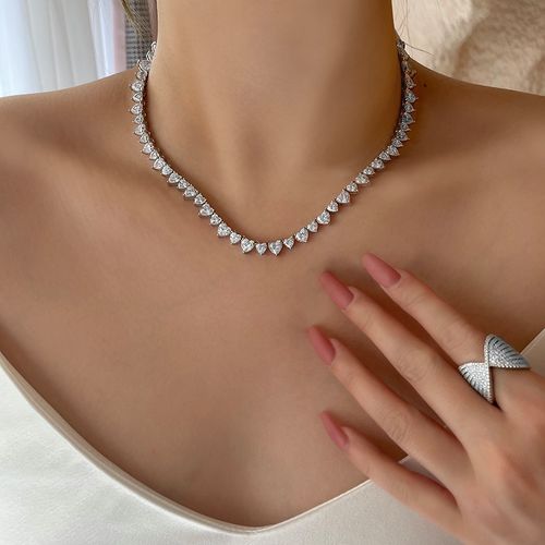 时尚饰品新项链更新时间:2022年10月11日爱心排钻银项链2021年新款女