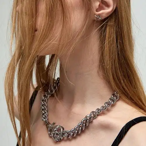 smfk官方亮银色机车手嘻哈十字花吊坠链古巴项链顺丰包邮