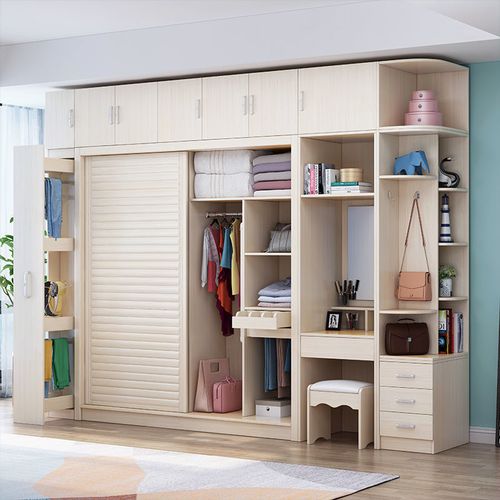 简约现代实木推拉门移门卧室大容量生态板带梳妆台高组合衣柜