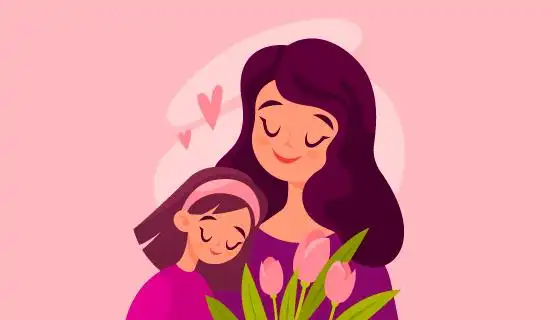 妈妈和女儿相依在一起母亲节矢量素材aieps