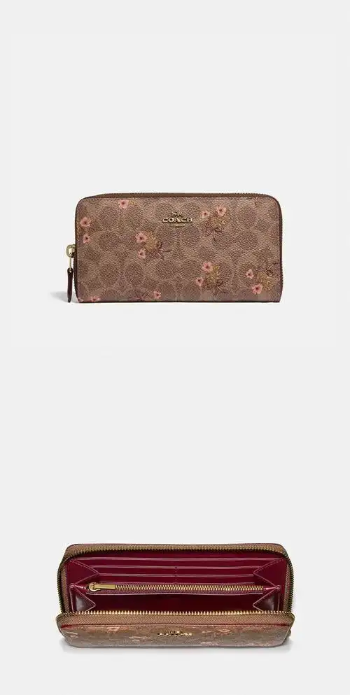 coach蔻驰女士手拿包印花皮质长款手拿包零钱包 f88029iml72深棕配