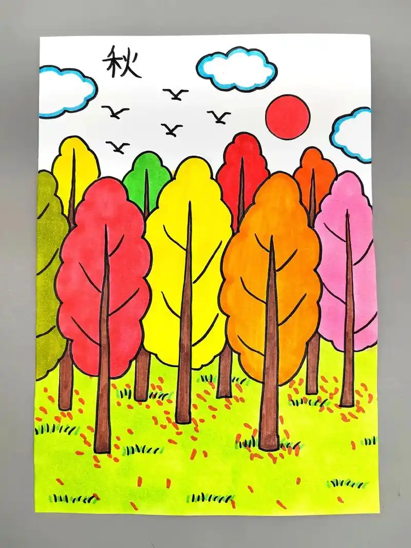 秋天到了,教你用简单的线条画秋天的森林, - 抖音
