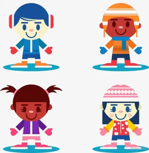 四个扁平冬季小人png素材透明免抠图片动植人物