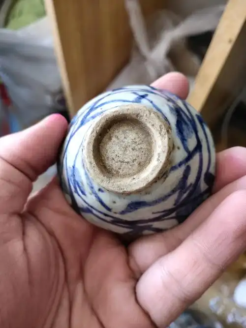 清末民国青花蓝花小瓷酒杯 豆青釉瓷杯