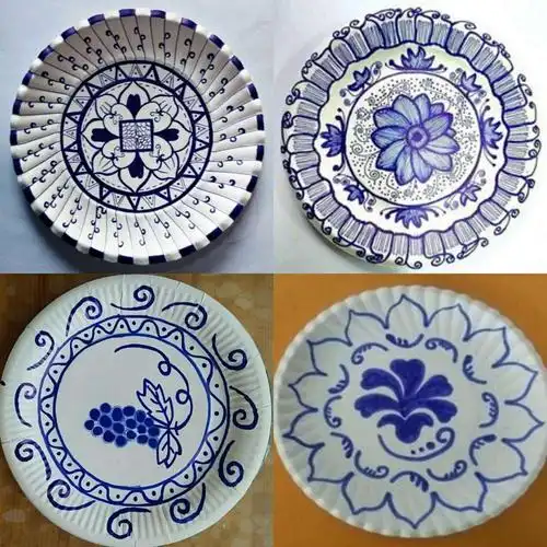 美术课纸盘画康佳幼儿园大班纸盘青花瓷——《龙的传人》主题活动盘子