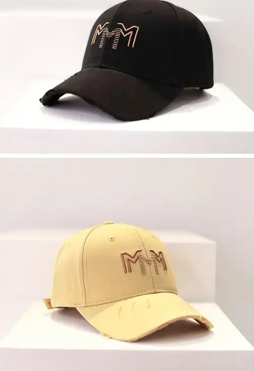 topkicc品牌棒球帽女休闲风硬顶做旧破洞鸭舌帽男显脸小红色可调节