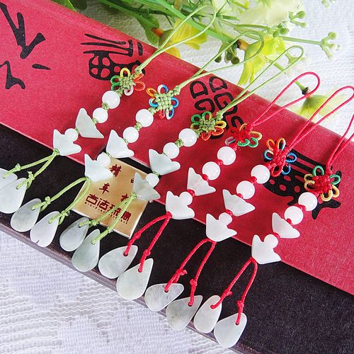 四会自编缅甸翡翠玉石手机链元宝手机挂件挂链纯手工制作手工配件