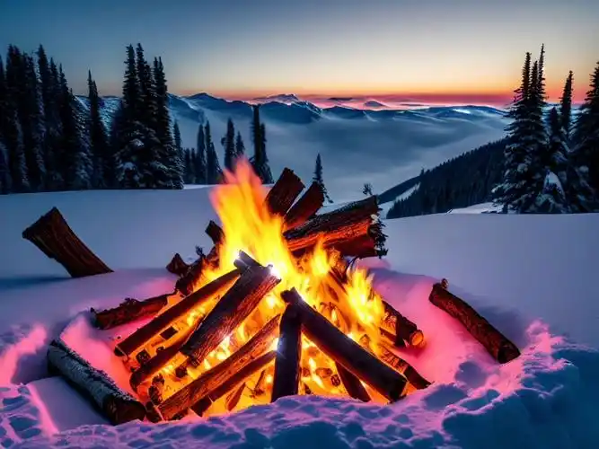雪地篝火#治愈系风景#唯美意境#雪景#篝火
