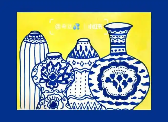 青花瓷简笔画儿童画儿童青花瓷手绘图片简笔画