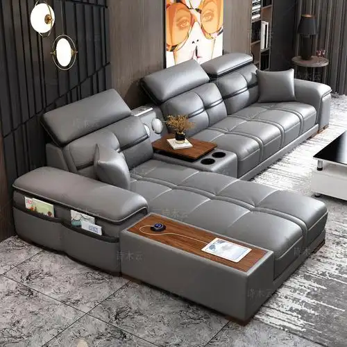 头层真皮沙发现代多功能真皮沙发组合客厅整装家具 三件套边几版带