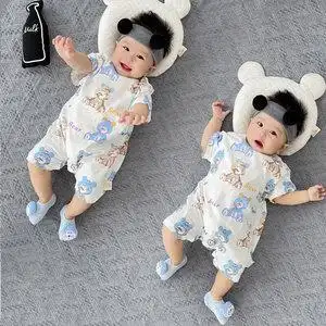 网红婴儿连体衣夏装女男六个月宝宝衣服可爱超萌八夏季薄款哈衣四