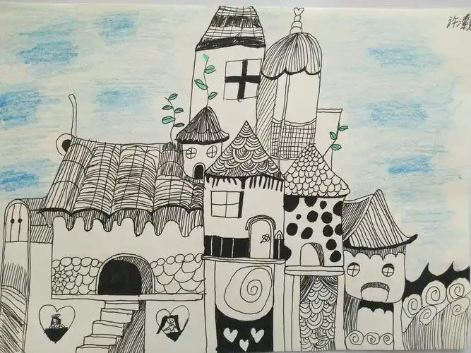 古堡房子线描练习