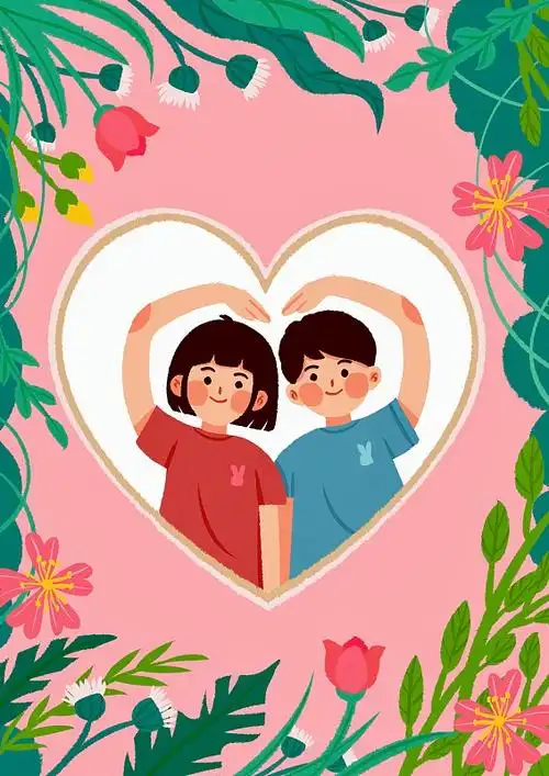 浪漫情侣插画,可爱的情侣做爱心手势图片下载