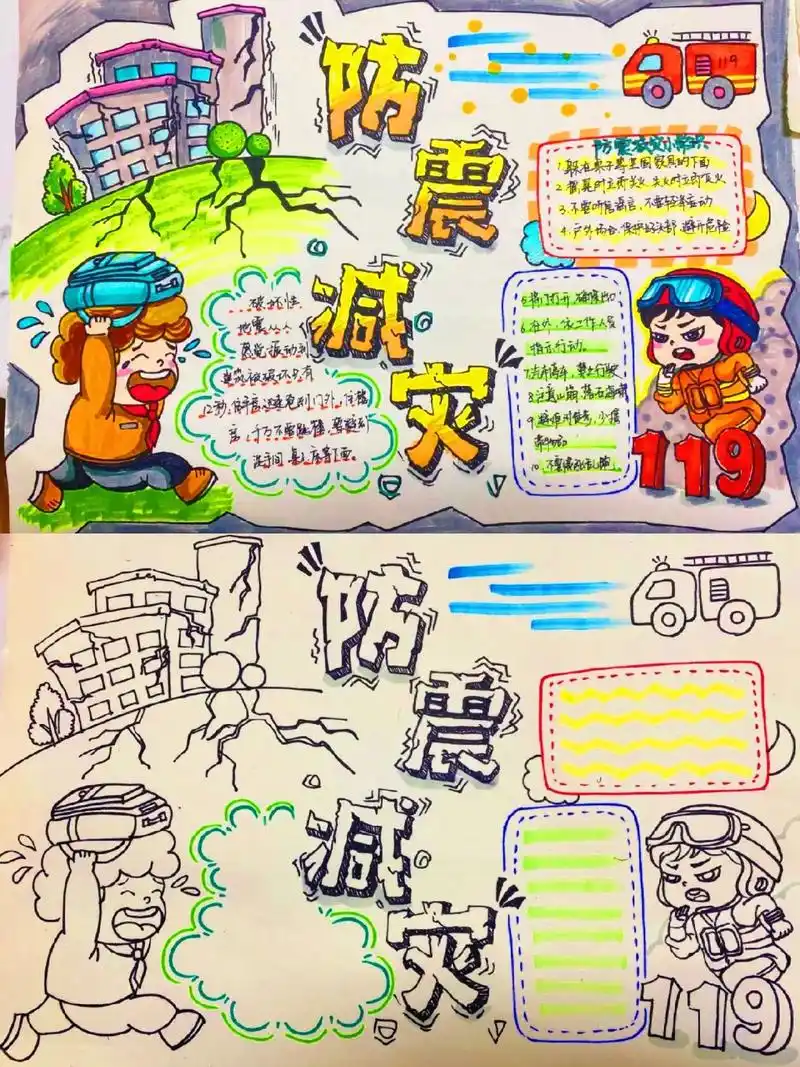 防震减灾手抄报简单又简单手抄报模板.#一等奖 #手抄报 - 抖音