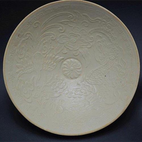 景德镇保真瓷器宋朝定窑雕刻龙凤图白碗古玩旧货古董陶瓷收藏摆件