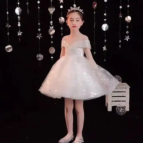 儿童高端公主裙女童礼服蓬蓬纱花童婚纱小女孩钢琴演出服大码礼服