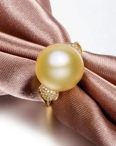 12-13mm南洋金珍珠18k金钻石戒指(附国检证书)