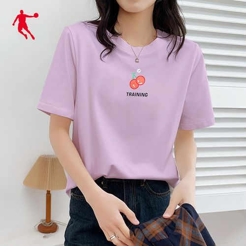乔丹短袖恤女2021夏季新款透气宽松吸汗印花运动t恤