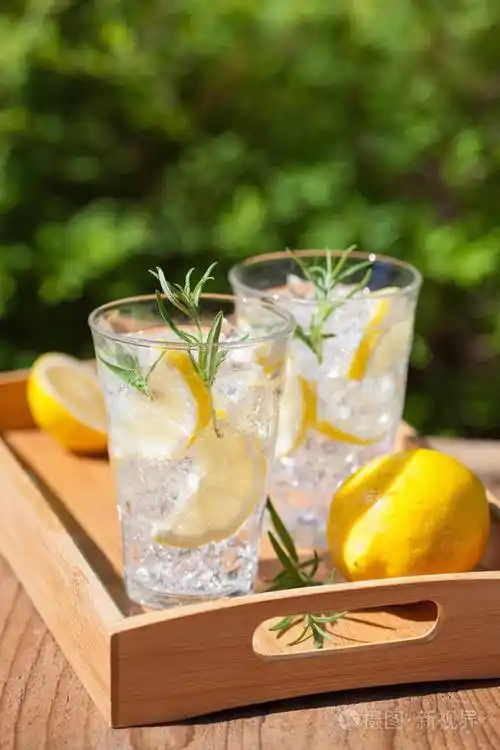 配眼镜的迷迭香柠檬汽水饮料