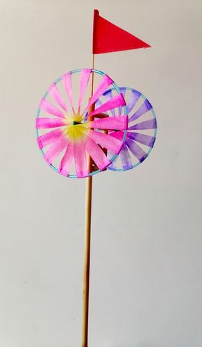 正宗老北京传统风车一鼓两轮庙会玩具纯手工风车高粱杆泥鼓纸轮