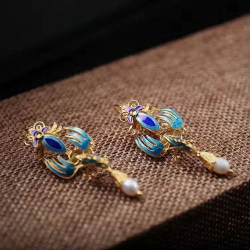 中国风旗袍配饰仿清代复古气质耳饰925纯银凤形银耳坠珍珠耳环