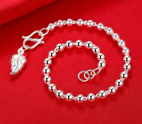 正品s990足银纯银圆珠手链带小挂件小吊坠银手链时尚女士银手链