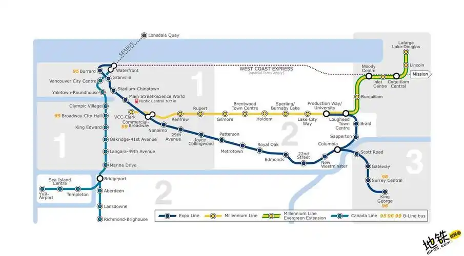 温哥华高架桥列车地铁线路图_运营时间票价站点_查询下载