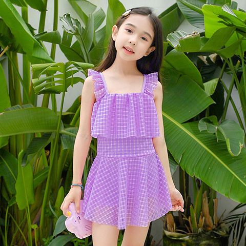 女孩12-15时髦10岁小学生夏款泳衣平角分体泳装儿童连体泳衣