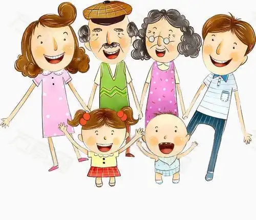 全家福简笔画彩色六口