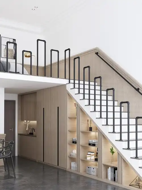 简约现代实木楼梯护栏扶手loft室内n型北欧家用栏杆平台围栏护栏