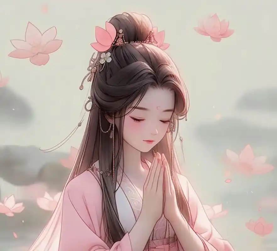 q版古风佛系少女祈福头像.