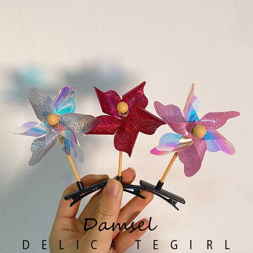 可爱大风车发夹子女童宝宝头饰小女孩卖萌儿童发饰女公主顶夹发卡