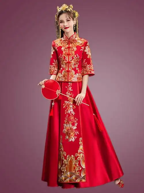 夏季秀禾服敬酒服2020嫁衣中式结婚礼服新款新娘薄款出阁服禾秀服