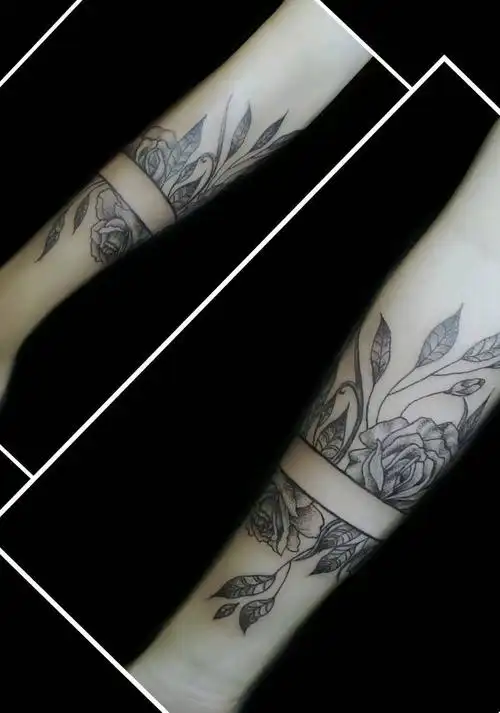 小臂点刺玫瑰纹身图片