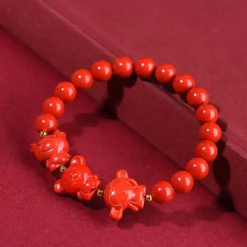 天然原矿朱砂红砂三合手链男女孩子卡通生肖手串本命年龙兔狗牛羊