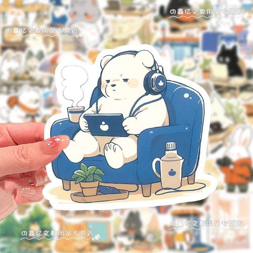 二次元卡通小动物们的日常生活贴纸可爱创意ins风手机壳装饰贴画