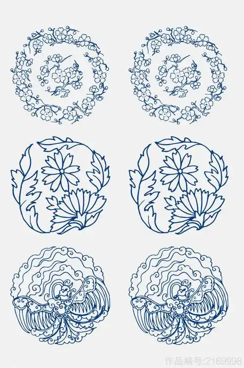 中式手绘唯美花纹青花瓷免抠元素