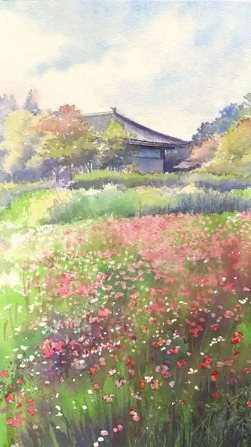 手绘水彩美景插画,高清图片,手机锁屏桌面-壁纸族