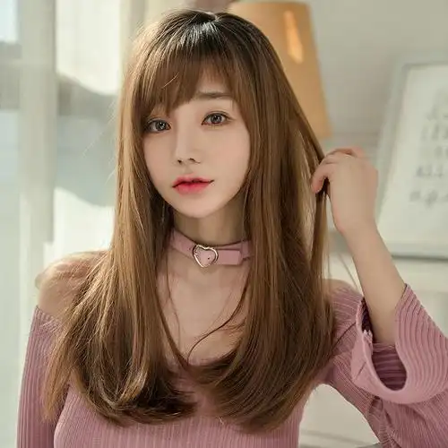假发女中长发网红空气刘海齐肩锁骨发夏自然少女减龄短直发全头套