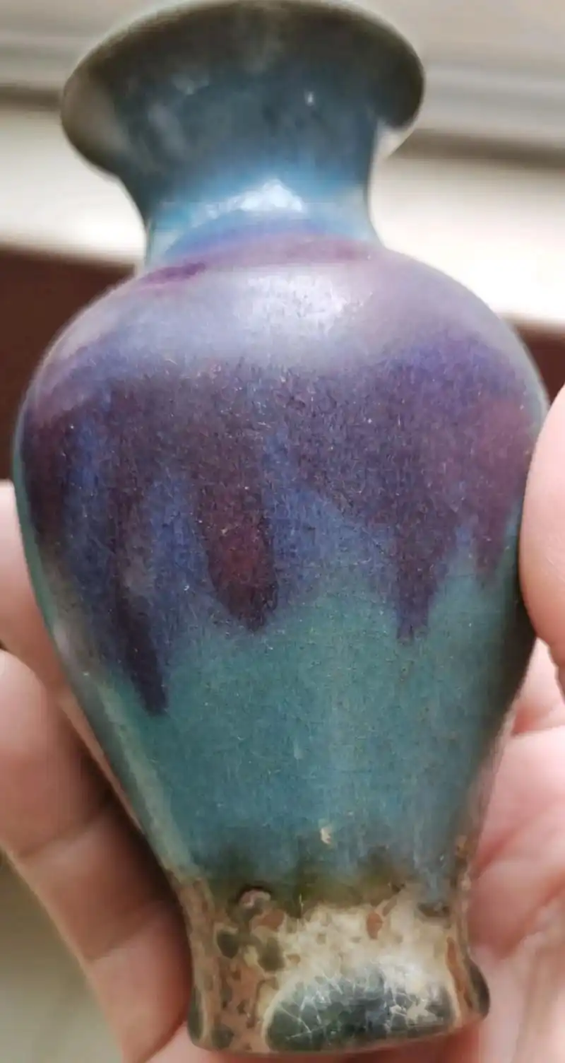 清代钧窑观音瓶,品相如图,底足干老开门,釉色不错,秒杀价5 - 抖音