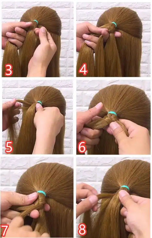 两股辫半扎断层式编发3,甩出的束发尽量均匀2,两边的辫子都是三股辫